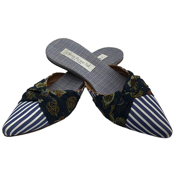 Olivia Rose Tal Shoes - Olivia Rose Tal NY Leather Mule Kitten Heels Womens 9 Nautical Stripe Silk Drape